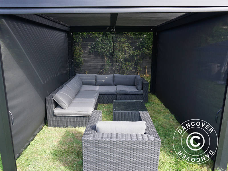Sidewall screen f/bioclimatic pergola gazebo San Pablo, 3 m, Black