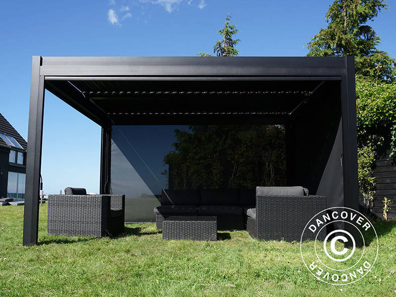 Sidewall screen f/bioclimatic pergola gazebo San Pablo, 4 m, Black