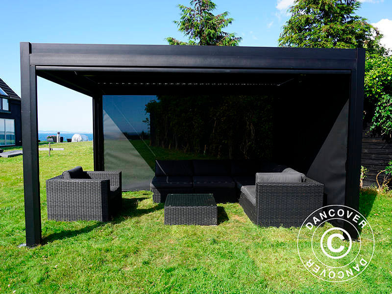 Sidewall screen f/bioclimatic pergola gazebo San Pablo, 4 m, Black