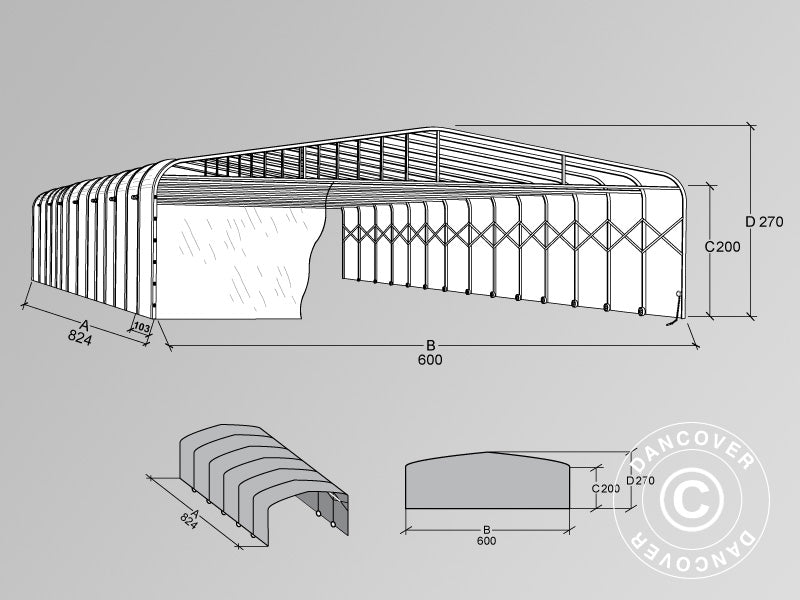 Pool cover tunnel, foldable, 6x8.24x2.7 m, White/Transparent