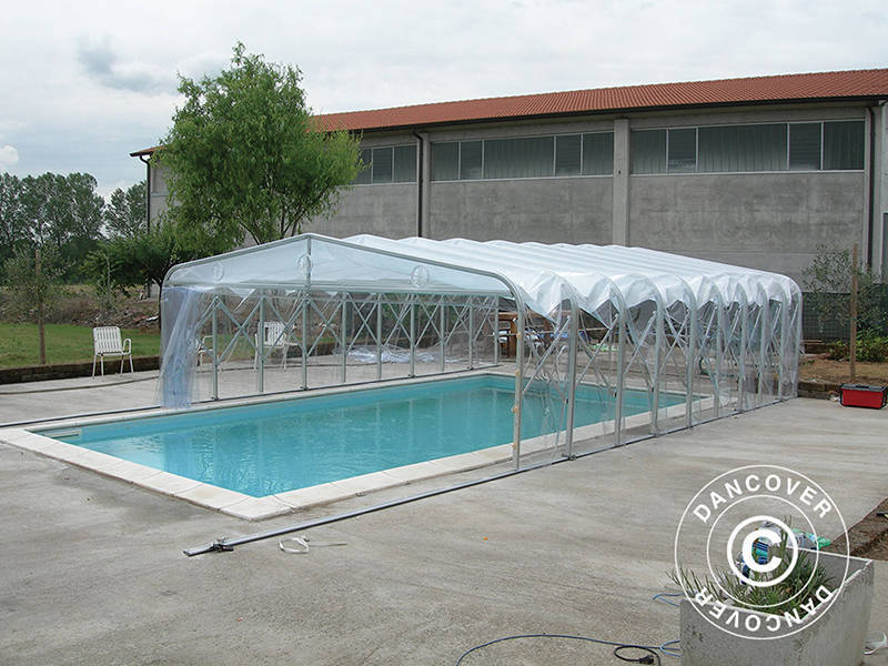 Pool cover tunnel, foldable, 6x10.3x2.7 m, White/Transparent