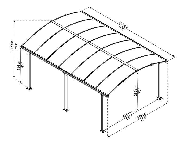 Carport Arcadia, Palram/Canopia, 3.59x5.07 m, Grey