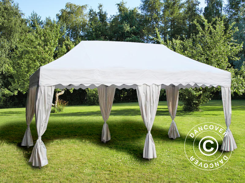 Pop up gazebo FleXtents PRO "Wave" 3x6 m White, incl. 6 decorative curtains