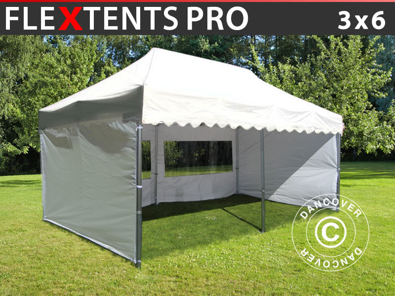 Pop up gazebo FleXtents PRO "Wave" 3x6 m White, incl. 6 sidewalls