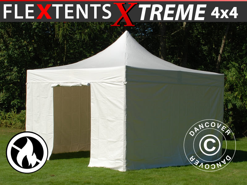 Pop up Gazebo FleXtents Xtreme 50 Heavy Duty 4x4 m White, Incl. 4 sidewalls