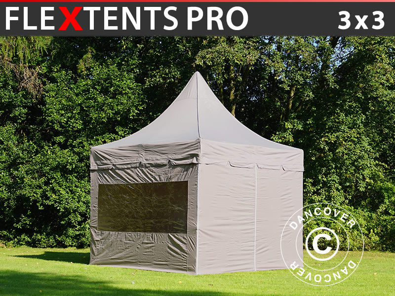 Pop up gazebo FleXtents PRO Peak Pagoda 3x3 m Latte, incl. 4 sidewalls