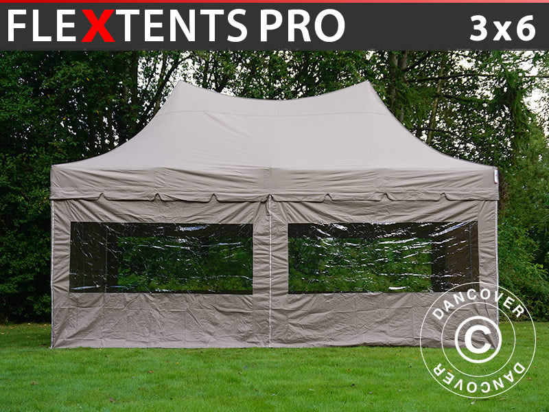 Pop up gazebo FleXtents PRO Peak Pagoda 3x6 m Latte, incl. 6 sidewalls