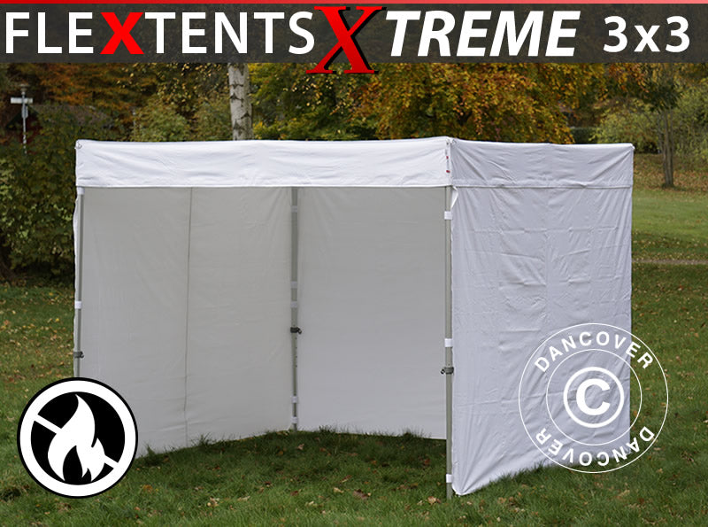 Pop up gazebo FleXtents® Xtreme 50 Exhibition w/sidewalls, 3x3 m, White, Flame Retardant