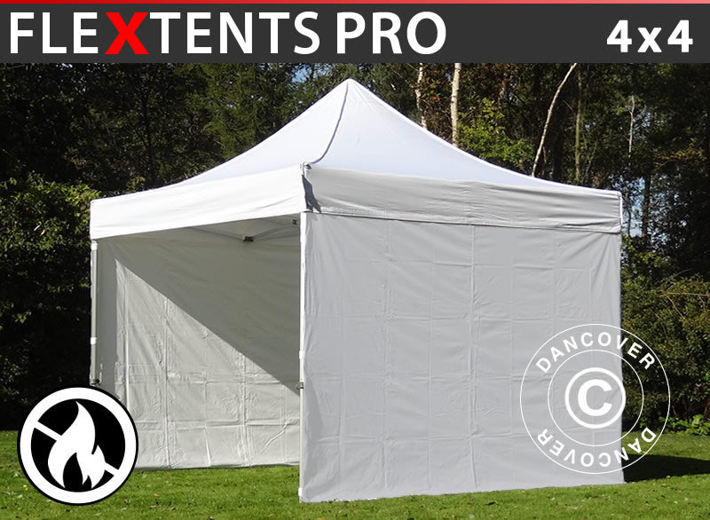 Pop up gazebo FleXtents PRO 4x4 m White, Flame retardant, incl. 4 sidewalls