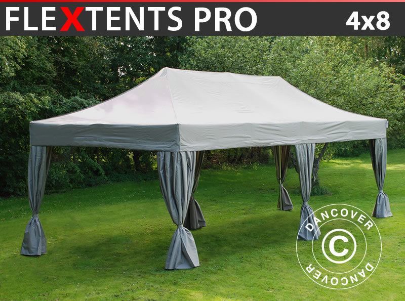 Pop up gazebo FleXtents PRO 4x8 m Latte, incl. 6 decorative curtains