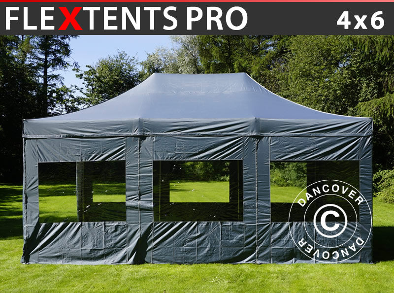 Pop up gazebo FleXtents PRO 4x6 m Grey, incl. 8 sidewalls