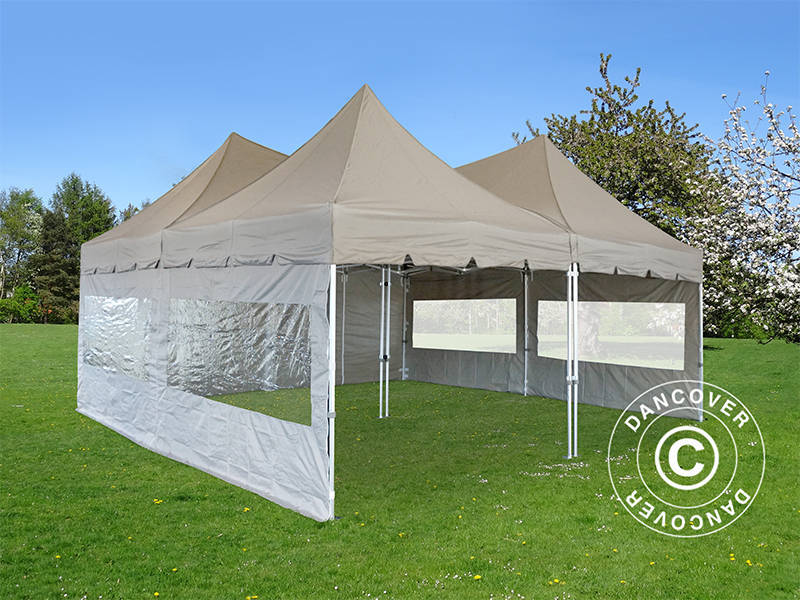 Pop up gazebo FleXtents PRO Peak Pagoda 6x6 m, Latte, Incl. 8 sidewalls