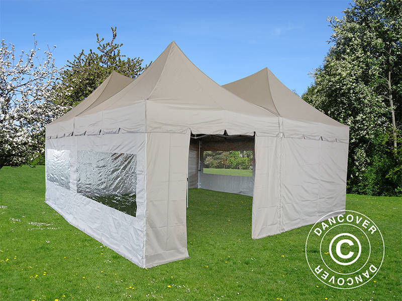 Pop up gazebo FleXtents PRO Peak Pagoda 6x6 m, Latte, Incl. 8 sidewalls