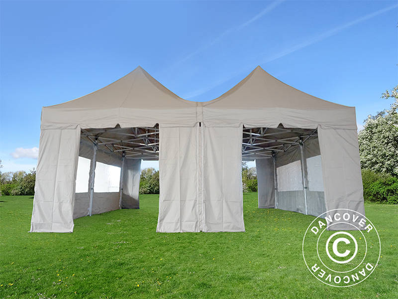 Pop up gazebo FleXtents PRO Peak Pagoda 6x6 m, Latte, Incl. 8 sidewalls