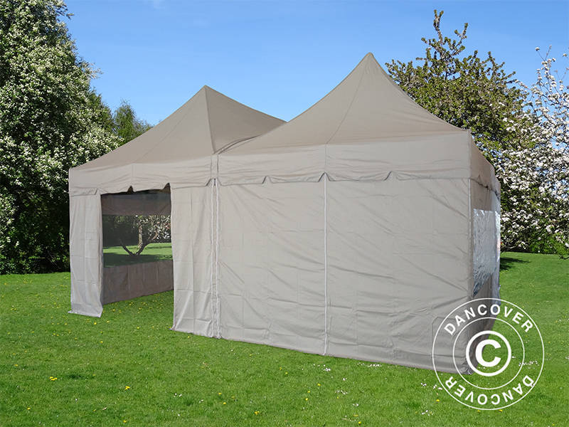 Pop up gazebo FleXtents PRO Peak Pagoda 6x6 m, Latte, Incl. 8 sidewalls