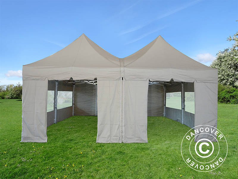 Pop up gazebo FleXtents PRO Peak Pagoda 6x6 m, Latte, Incl. 8 sidewalls