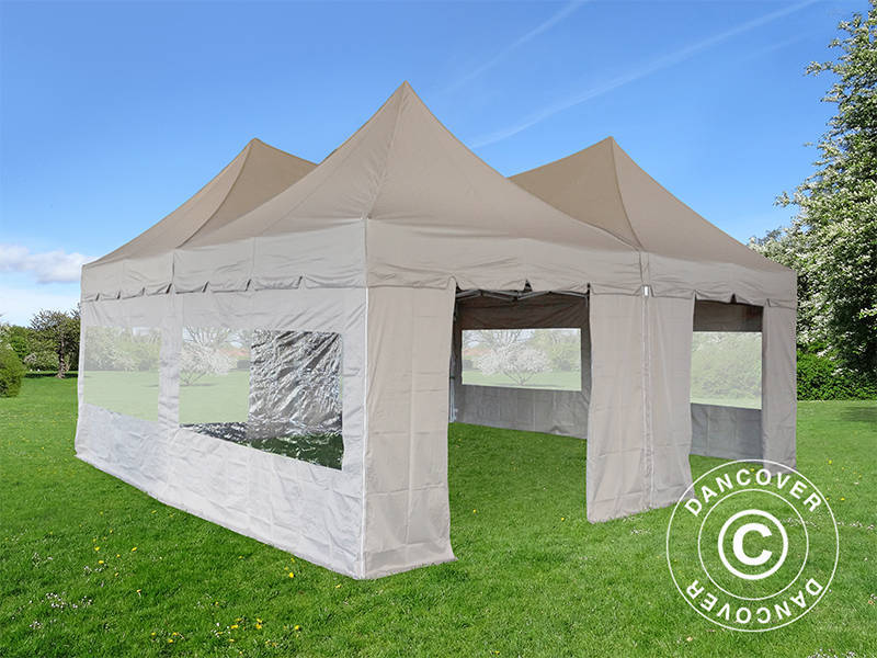 Pop up gazebo FleXtents PRO Peak Pagoda 6x6 m, Latte, Incl. 8 sidewalls