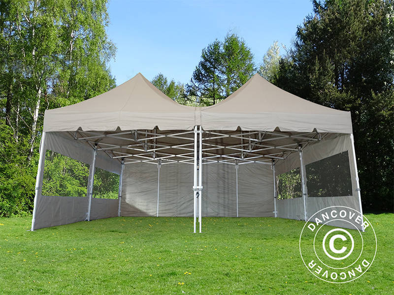 Pop up gazebo FleXtents PRO Peak Pagoda 6x6 m, Latte, Incl. 8 sidewalls