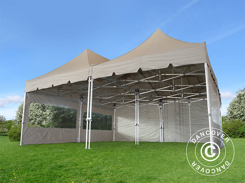 Pop up gazebo FleXtents PRO Peak Pagoda 6x6 m, Latte, Incl. 8 sidewalls