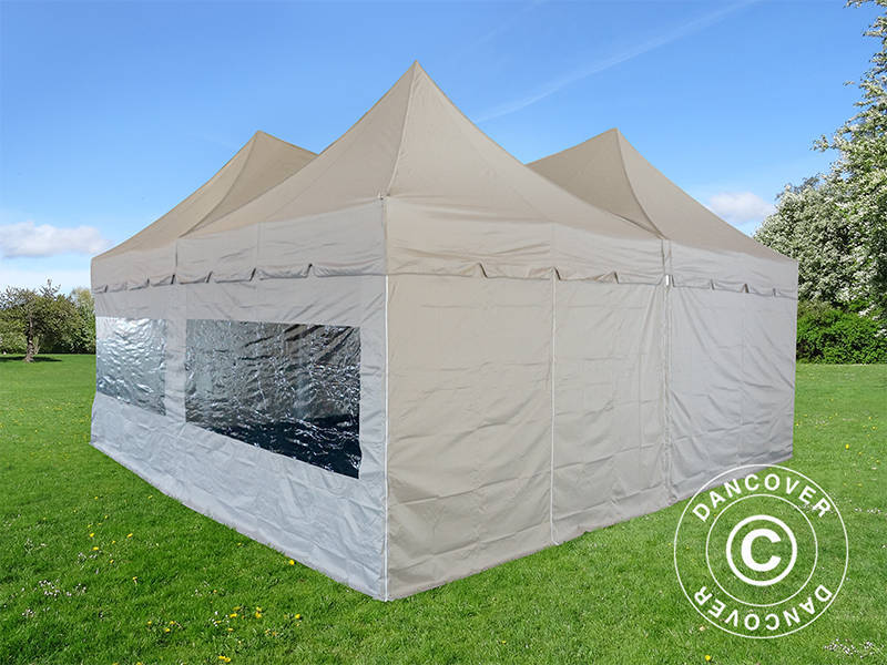 Pop up gazebo FleXtents PRO Peak Pagoda 6x6 m, Latte, Incl. 8 sidewalls