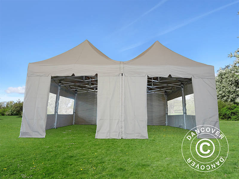 Pop up gazebo FleXtents PRO Peak Pagoda 6x6 m, Latte, Incl. 8 sidewalls
