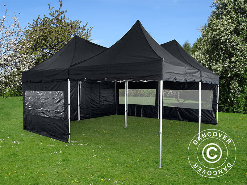 Pop up gazebo FleXtents PRO Peak Pagoda 6x6 m, Black, Incl. 8 sidewalls