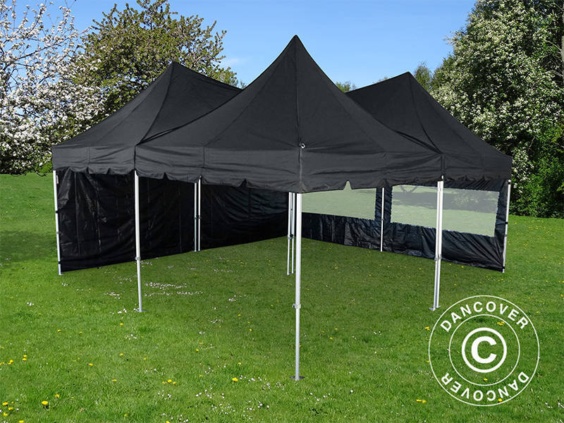 Pop up gazebo FleXtents PRO Peak Pagoda 6x6 m, Black, Incl. 8 sidewalls