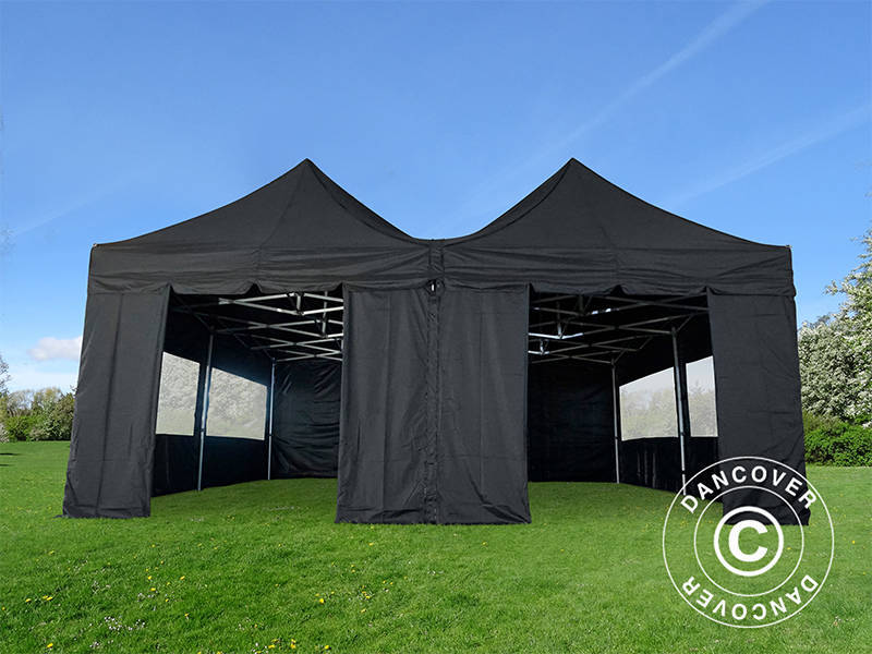 Pop up gazebo FleXtents PRO Peak Pagoda 6x6 m, Black, Incl. 8 sidewalls