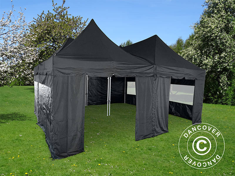 Pop up gazebo FleXtents PRO Peak Pagoda 6x6 m, Black, Incl. 8 sidewalls