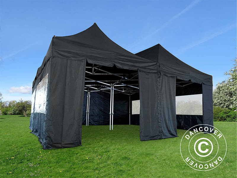 Pop up gazebo FleXtents PRO Peak Pagoda 6x6 m, Black, Incl. 8 sidewalls