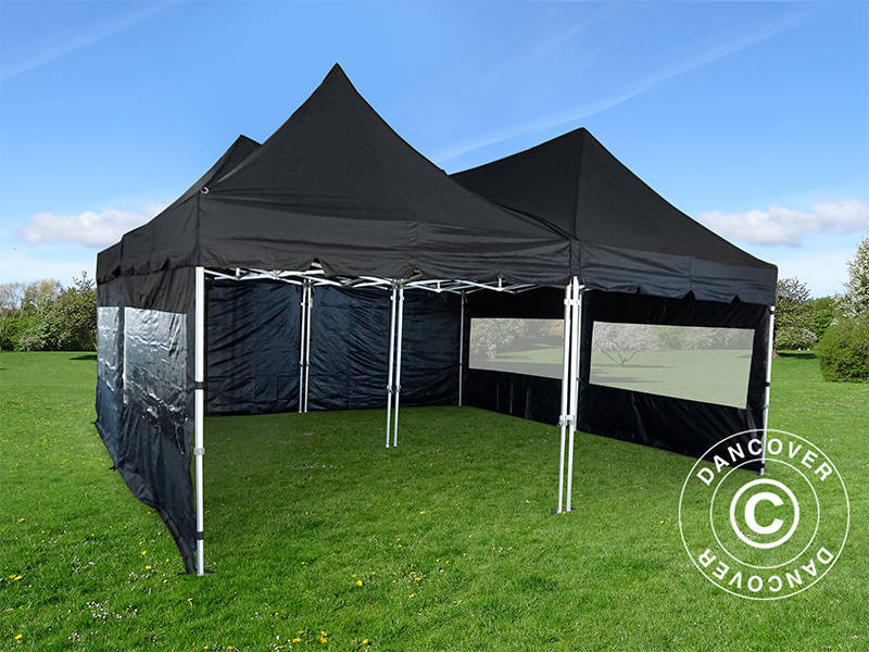 Pop up gazebo FleXtents PRO Peak Pagoda 6x6 m, Black, Incl. 8 sidewalls