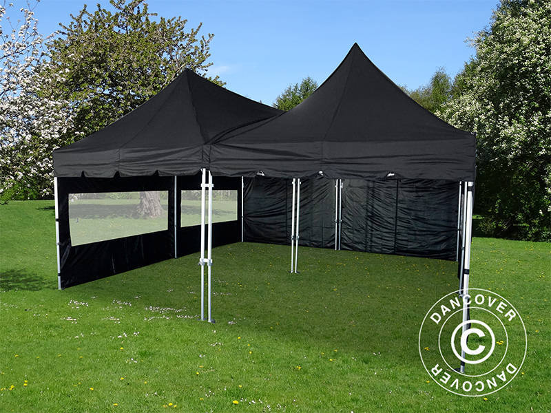 Pop up gazebo FleXtents PRO Peak Pagoda 6x6 m, Black, Incl. 8 sidewalls