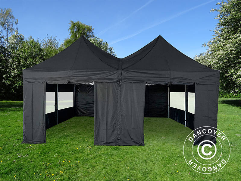 Pop up gazebo FleXtents PRO Peak Pagoda 6x6 m, Black, Incl. 8 sidewalls