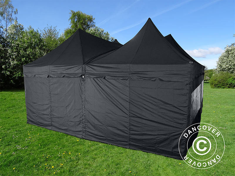 Pop up gazebo FleXtents PRO Peak Pagoda 6x6 m, Black, Incl. 8 sidewalls