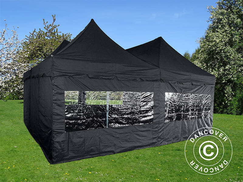 Pop up gazebo FleXtents PRO Peak Pagoda 6x6 m, Black, Incl. 8 sidewalls
