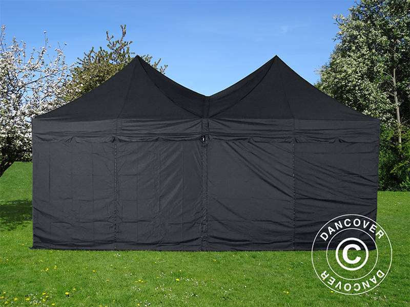 Pop up gazebo FleXtents PRO Peak Pagoda 6x6 m, Black, Incl. 8 sidewalls