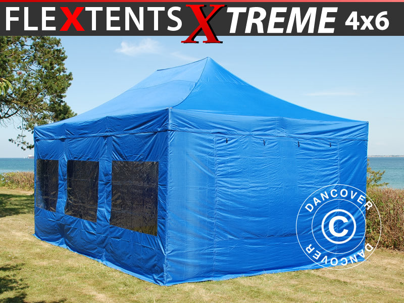 Pop up gazebo FleXtents Xtreme 50 4x6 m Blue, incl. 8 sidewalls