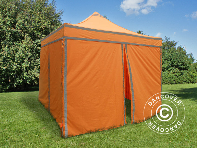 Pop up gazebo FleXtents PRO Steel Work tent 3x3 m Orange Reflective, incl. 4 sidewalls
