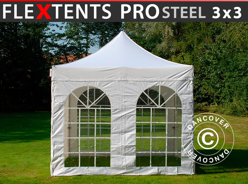 Pop up gazebo FleXtents PRO Steel Vintage Style 3x3 m White, incl. 4 sidewalls