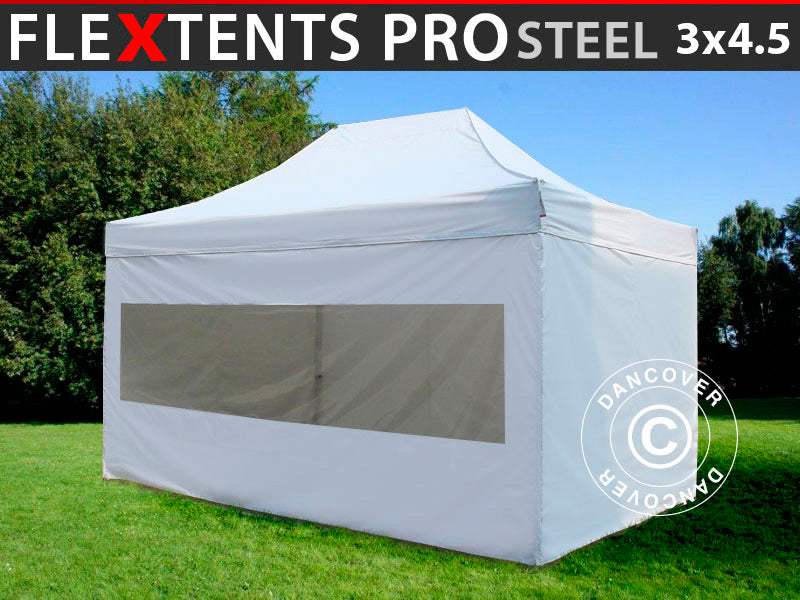 Pop up gazebo FleXtents PRO Steel 3x4.5 m, White, incl. 4 sidewalls