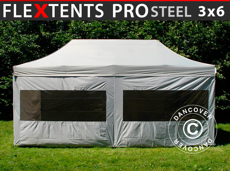 Pop up gazebo FleXtents PRO Steel 3x6 m Silver, incl. 6 sidewalls