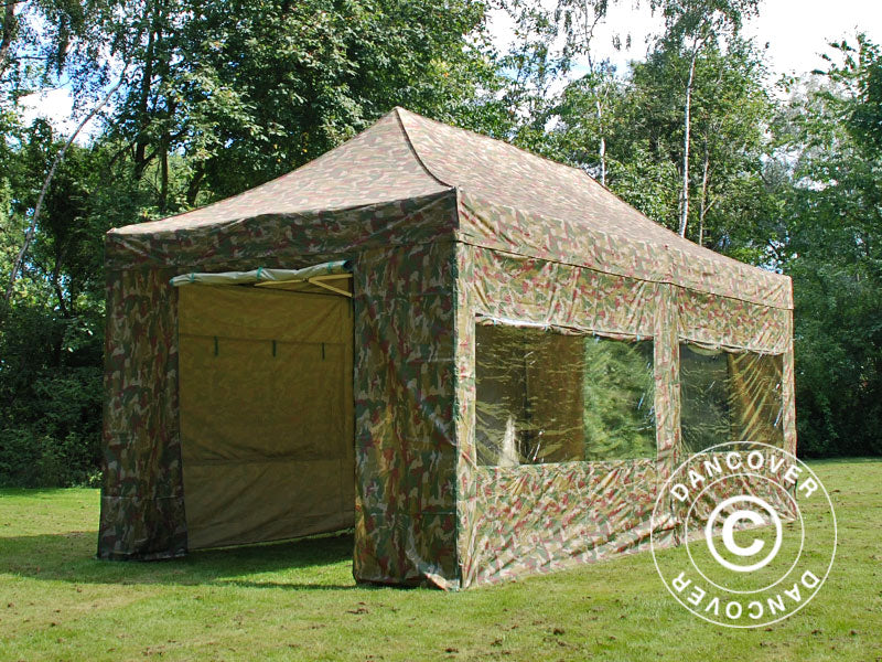 Pop up gazebo FleXtents PRO Steel 3x6 m Camouflage/Military, incl. 6 sidewalls