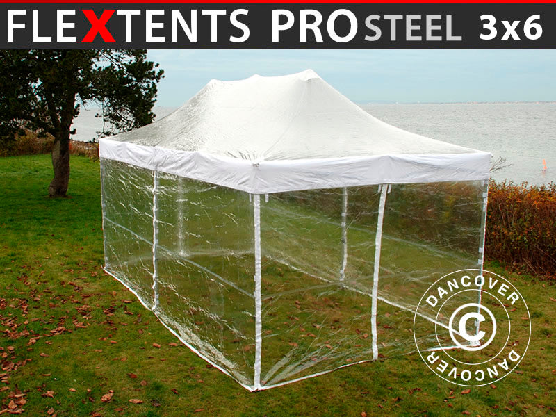 Pop up gazebo FleXtents PRO Steel 3x6 m Clear, incl. 6 sidewalls