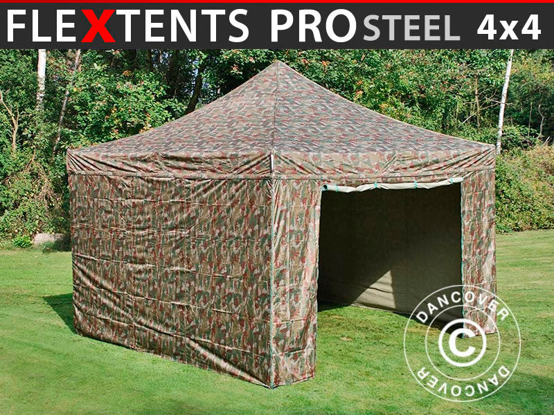Pop up gazebo FleXtents PRO Steel 4x4 m Camouflage/Military, incl. 4 sidewalls ONLY 2 PCS. LEFT