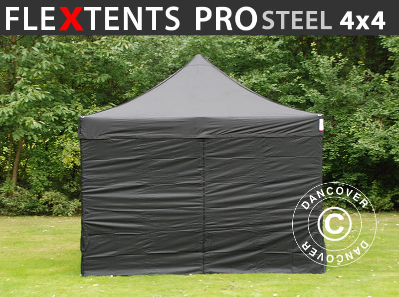 Pop up gazebo FleXtents PRO Steel 4x4 m Black, incl. 4 sidewalls