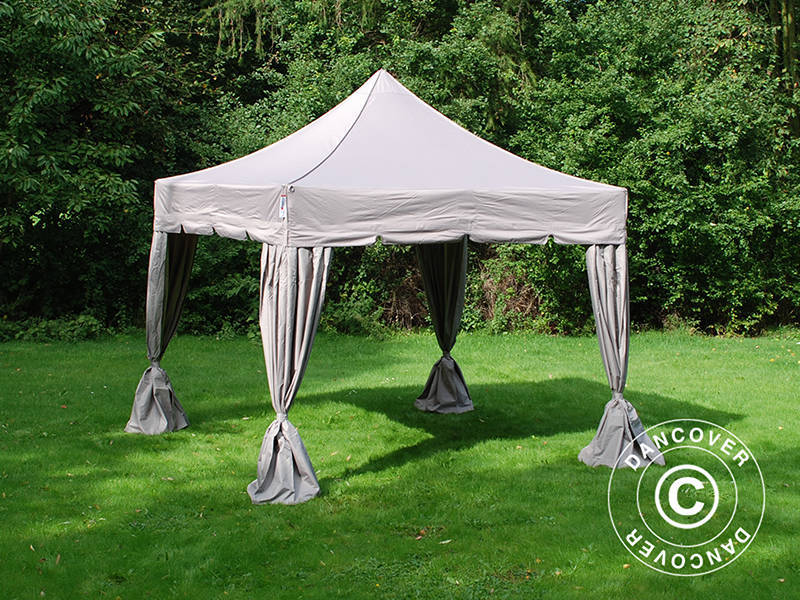 Pop up gazebo FleXtents PRO Steel "Peaked" 4x4 m Latte, incl. 4 decorative curtains