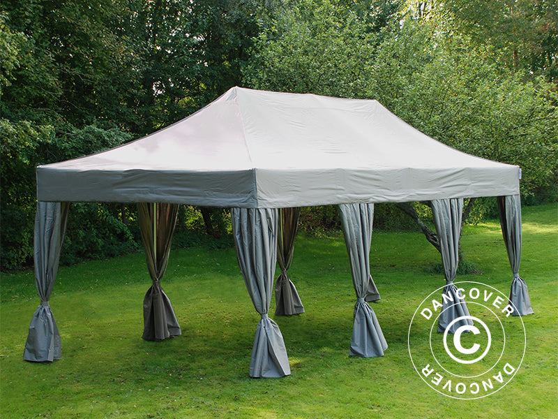 Pop up gazebo FleXtents PRO Steel 4x6 m Latte, incl. 8 decorative curtains