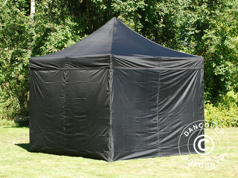 Pop up gazebo FleXtents Steel 3x3 m Black, incl. 4 sidewalls