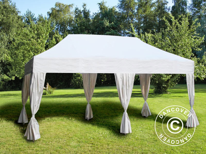 Pop up gazebo FleXtents Steel 3x6 m White, incl. 6 decorative curtains
