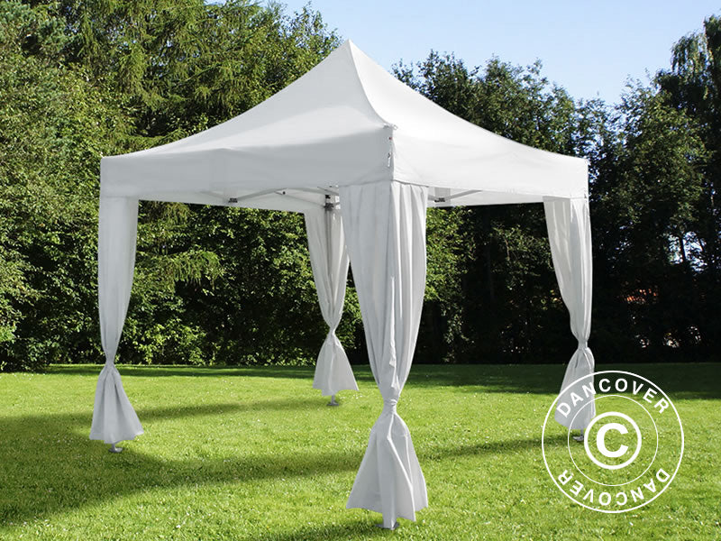 Pop up gazebo FleXtents Steel 4x4 m White, incl. 4 decorative curtains